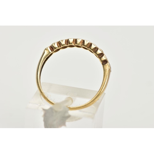 93 - AN 18CT GOLD HALF ETERNITY RING, a yellow gold semi bezel set half eternity ring, set with ten round... 