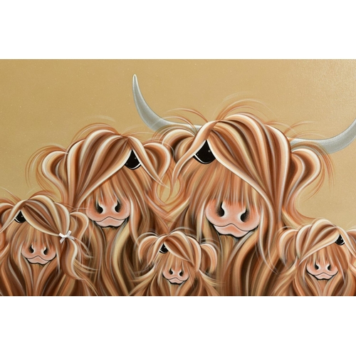 395 - JENNIFER HOGWOOD (BRITISH 1980) 'THE FIVE MOO-SKETEERS', a family of Highland cows, signed bottom ri... 