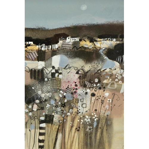 406 - EMMA S DAVIS (SCOTTISH 1975) 'A CALM SPRING EVENING', an abstract Scottish landscape, signed bottom ... 