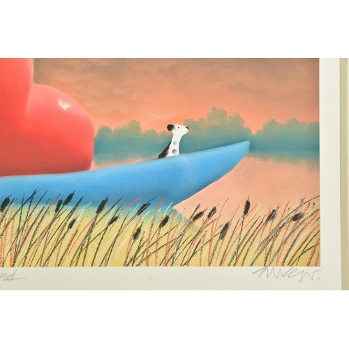 414 - MACKENZIE THORPE (BRITISH 1957) 'CROSSING THE POND', a signed limited edition print of a figure, a d... 