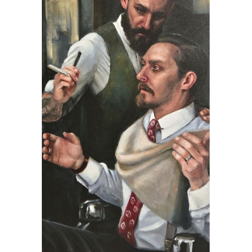 418 - VINCENT KAMP (BRITISH CONTEMPORARY) 'THE BETRAYAL' a limited edition print of male figures in a barb... 