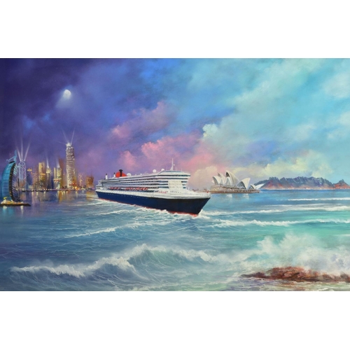 421 - PHILIP GRAY (IRELAND 1959) 'QUEEN MARY II', an ocean liner with Sydney Opera house to the background... 