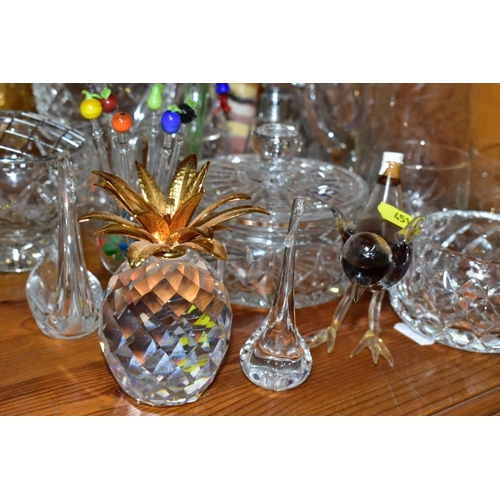 451 - A GROUP OF ASSORTED GLASSWARE, including a Swarovski pineapple, height 10.5cm, a glass ship in a bot... 