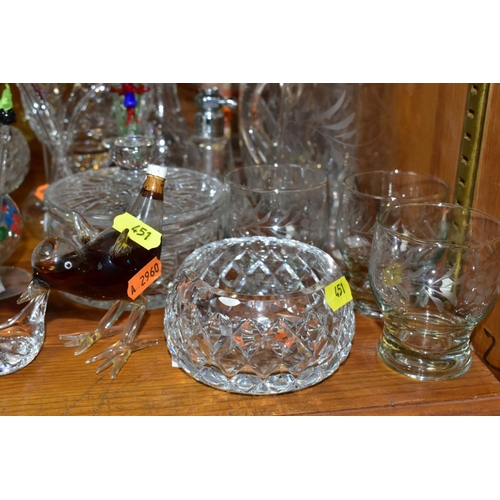 451 - A GROUP OF ASSORTED GLASSWARE, including a Swarovski pineapple, height 10.5cm, a glass ship in a bot... 