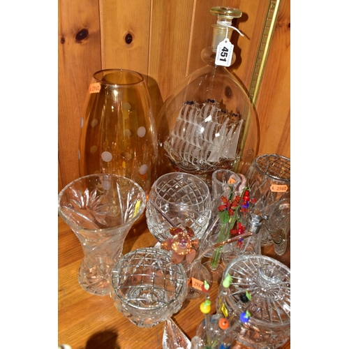 451 - A GROUP OF ASSORTED GLASSWARE, including a Swarovski pineapple, height 10.5cm, a glass ship in a bot... 