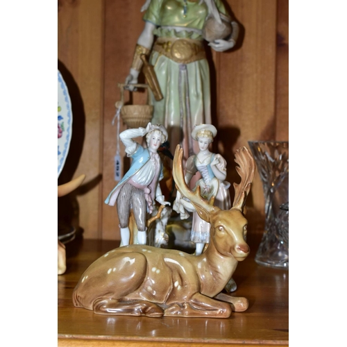 452 - A 'ROYAL VIENNA' ART NOUVEAU STYLE FIGURE OF A MAIDEN  AND FOUR OTHER CERAMIC ITEMS, the Royal Vienn... 