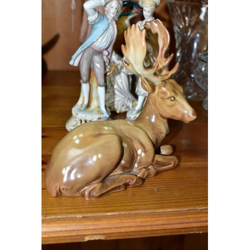 452 - A 'ROYAL VIENNA' ART NOUVEAU STYLE FIGURE OF A MAIDEN  AND FOUR OTHER CERAMIC ITEMS, the Royal Vienn... 