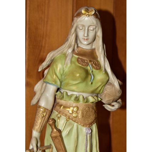 452 - A 'ROYAL VIENNA' ART NOUVEAU STYLE FIGURE OF A MAIDEN  AND FOUR OTHER CERAMIC ITEMS, the Royal Vienn... 