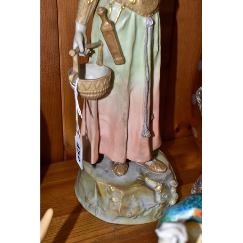 452 - A 'ROYAL VIENNA' ART NOUVEAU STYLE FIGURE OF A MAIDEN  AND FOUR OTHER CERAMIC ITEMS, the Royal Vienn... 