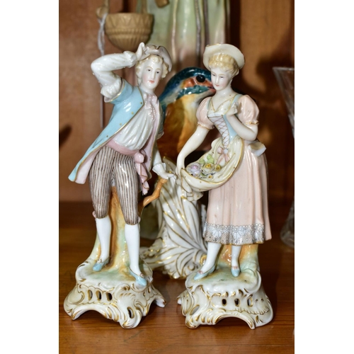 452 - A 'ROYAL VIENNA' ART NOUVEAU STYLE FIGURE OF A MAIDEN  AND FOUR OTHER CERAMIC ITEMS, the Royal Vienn... 