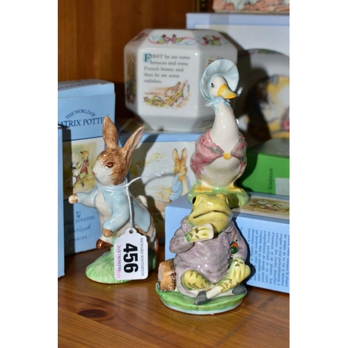 456 - A SMALL GROUP OF BEATRIX POTTER RELATED FIGURES AND GIFTWARE, comprising four boxed Beswick figures,... 