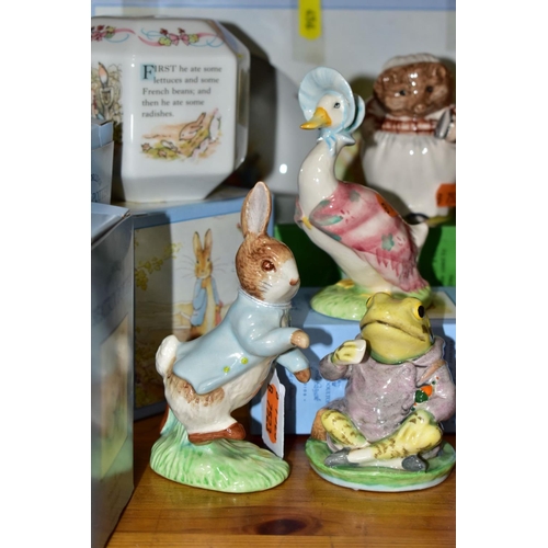 456 - A SMALL GROUP OF BEATRIX POTTER RELATED FIGURES AND GIFTWARE, comprising four boxed Beswick figures,... 