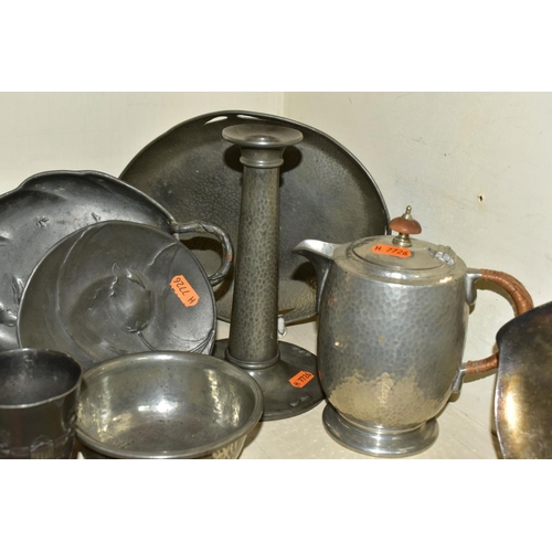 466 - A COLLECTION OF EARLY 20TH CENTURY WMF TUDRIC AND OTHER PEWTER, including a WMF conical beaker or va... 