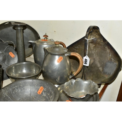 466 - A COLLECTION OF EARLY 20TH CENTURY WMF TUDRIC AND OTHER PEWTER, including a WMF conical beaker or va... 