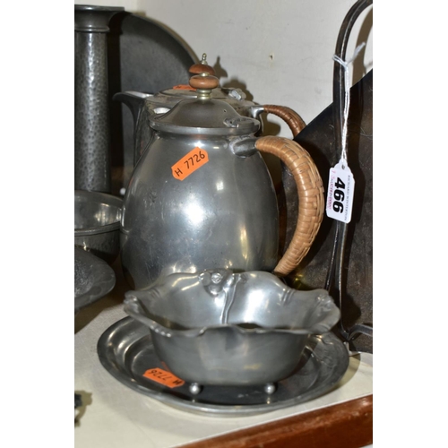 466 - A COLLECTION OF EARLY 20TH CENTURY WMF TUDRIC AND OTHER PEWTER, including a WMF conical beaker or va... 