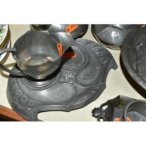 466 - A COLLECTION OF EARLY 20TH CENTURY WMF TUDRIC AND OTHER PEWTER, including a WMF conical beaker or va... 