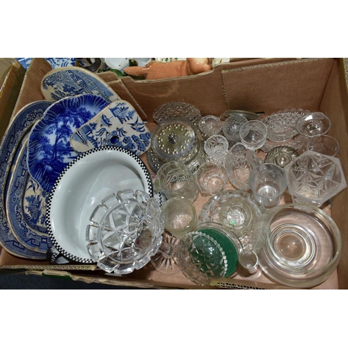 470 - FOUR BOXES AND LOOSE CERAMICS AND GLASSWARES, to include two Royal Crown Derby white square trinket ... 