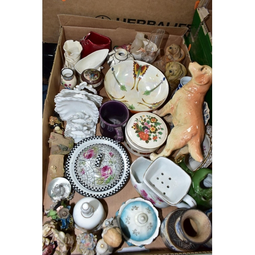 470 - FOUR BOXES AND LOOSE CERAMICS AND GLASSWARES, to include two Royal Crown Derby white square trinket ... 