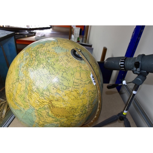 473 - A TABLE GLOBE AND A SPOTTING SCOPE WITH TRIPOD, comprising a George Philip & Son Ltd Worldmaster tab... 