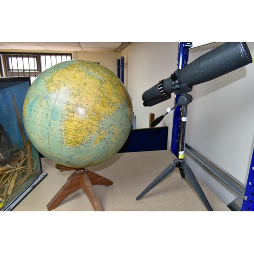 473 - A TABLE GLOBE AND A SPOTTING SCOPE WITH TRIPOD, comprising a George Philip & Son Ltd Worldmaster tab... 