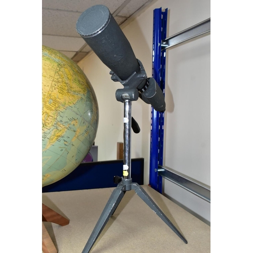 473 - A TABLE GLOBE AND A SPOTTING SCOPE WITH TRIPOD, comprising a George Philip & Son Ltd Worldmaster tab... 