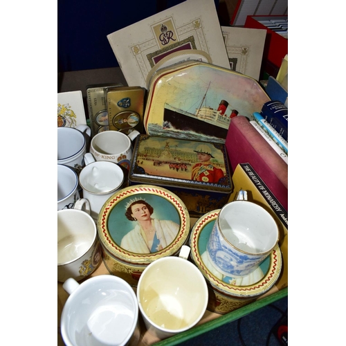 482 - A BOX OF ROYAL COMMEMORATIVES AND OTHER ITEMS RELATING TO THE ROYAL FAMILY, to include two copies of... 