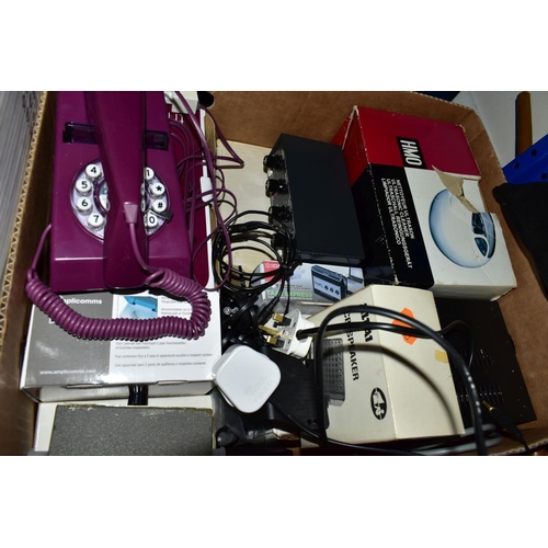 485 - THREE BOXES AND LOOSE ACCORDIAN, ELECTRICAL, FISHING AND SUNDRY ITEMS, to include a Hohner Carmen 1 ... 