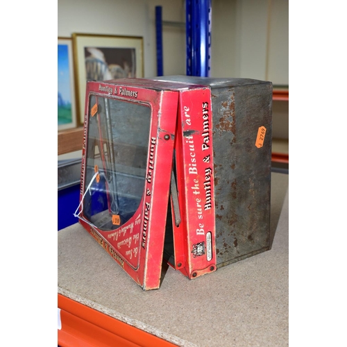 491 - A HUNTLEY & PALMERS GLASS FRONTED BISCUIT DISPLAY TIN, printed with the slogans 'Be Sure the Biscuit... 