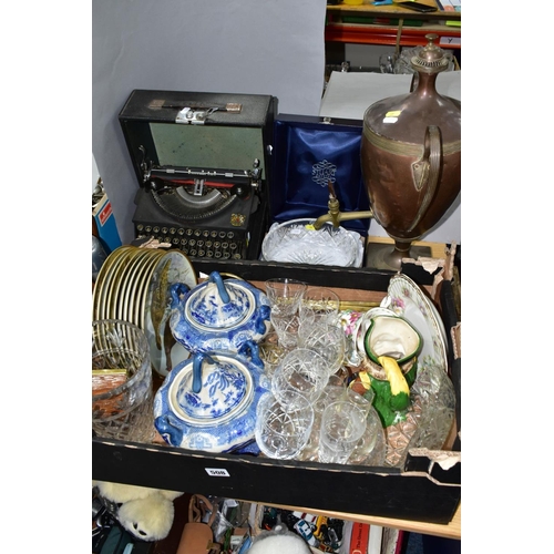 508 - A BOX AND LOOSE CERAMICS, GLASS, TYPEWRITER AND SAMOVAR, to include a boxed Stuart Crystal fruit bow... 