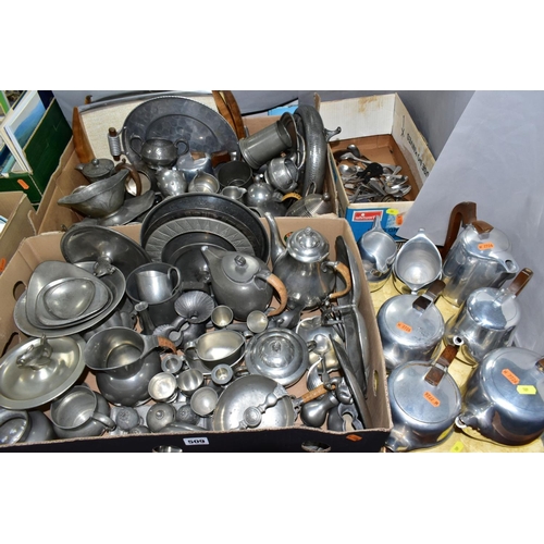 509 - THREE BOXES AND LOOSE JUST ANDERSEN, DANISH PEWTER AND OTHER METALWARES, to include approximately fo... 