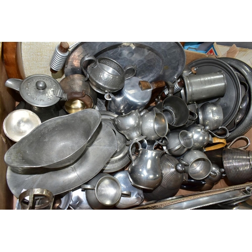 509 - THREE BOXES AND LOOSE JUST ANDERSEN, DANISH PEWTER AND OTHER METALWARES, to include approximately fo... 