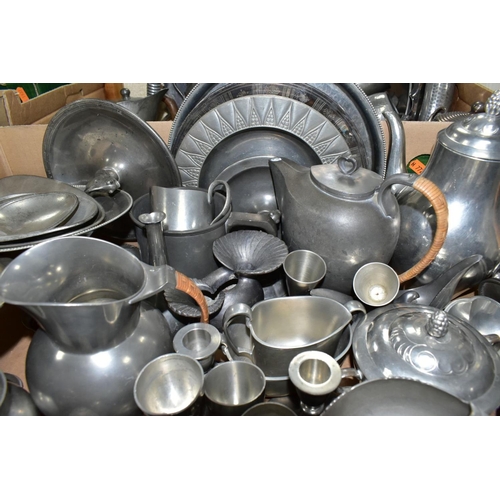 509 - THREE BOXES AND LOOSE JUST ANDERSEN, DANISH PEWTER AND OTHER METALWARES, to include approximately fo... 