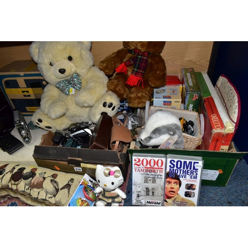 510 - TWO BOXES AND LOOSE ELECTRONICS, TOYS, GAMES, PICTURES AND SUNDRY ITEMS, to include a Hewlett Packar... 