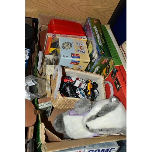 510 - TWO BOXES AND LOOSE ELECTRONICS, TOYS, GAMES, PICTURES AND SUNDRY ITEMS, to include a Hewlett Packar... 