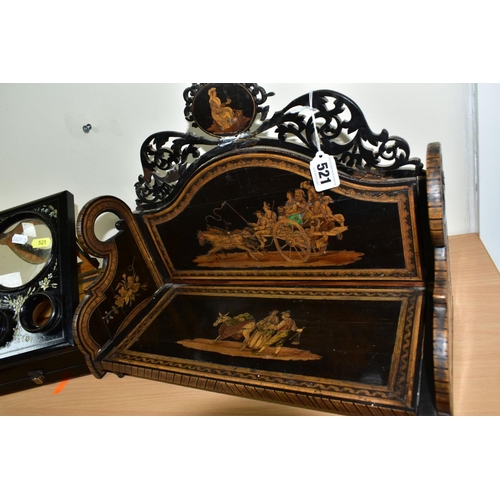 521 - A LATE 19TH CENTURY SORRENTO WARE BOOKSLIDE AND A LATE VICTORIAN FOLDING STEREOGRAPH, both in need o... 