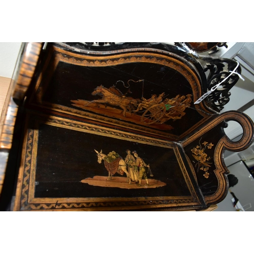 521 - A LATE 19TH CENTURY SORRENTO WARE BOOKSLIDE AND A LATE VICTORIAN FOLDING STEREOGRAPH, both in need o... 