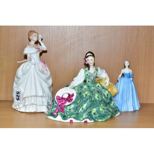 525 - TWO ROYAL DOULTON LADIES AND A COALPORT LADY, comprising 'Dawn' HN3600, glued repair to wrist of rai... 