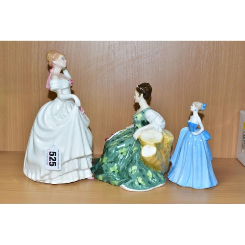 525 - TWO ROYAL DOULTON LADIES AND A COALPORT LADY, comprising 'Dawn' HN3600, glued repair to wrist of rai... 