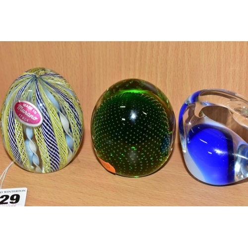 529 - NINE SECOND HALF 20TH CENTURY GLASS PAPERWEIGHTS AND A DUTCH MINIATURE SHIP IN A BAUBLE, height 5.5c... 