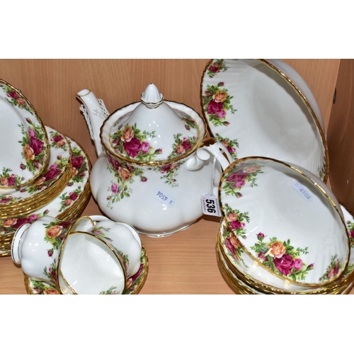 536 - A ROYAL ALBERT 'OLD COUNTRY ROSES' PATTERN PART DINNER SERVICE, comprising six dinner plates (all fi... 