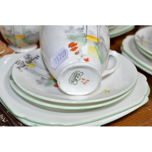 540 - A TWENTY ONE PIECE SHELLEY CORNFIELD PART TEA SET, A CROWN DEVON DRESSING TABLE SET AND METALWARES, ... 