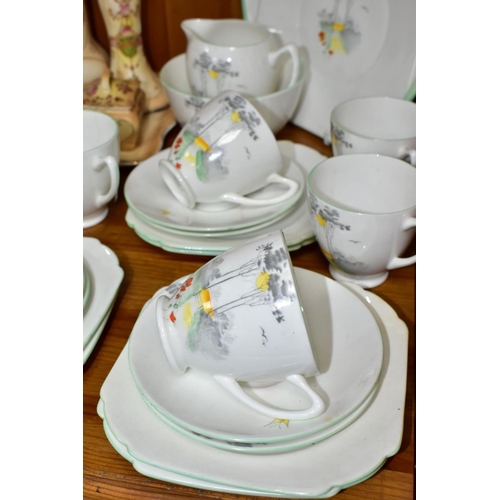 540 - A TWENTY ONE PIECE SHELLEY CORNFIELD PART TEA SET, A CROWN DEVON DRESSING TABLE SET AND METALWARES, ... 