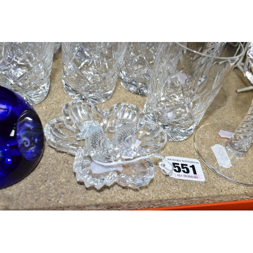 551 - A GROUP OF CUT CRYSTAL AND OTHER GLASSWARES, approximately sixty pieces to include two Waterford Cry... 