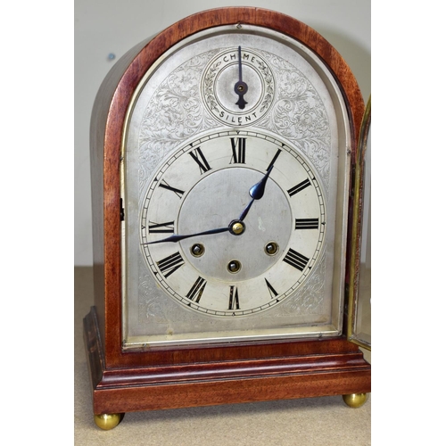 560 - A GUSTAV BECKER DOMED MAHOGANY MANTEL CLOCK, with Roman numerals to the chapter ring, subsidiary chi... 