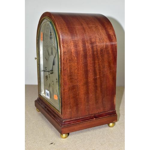 560 - A GUSTAV BECKER DOMED MAHOGANY MANTEL CLOCK, with Roman numerals to the chapter ring, subsidiary chi... 