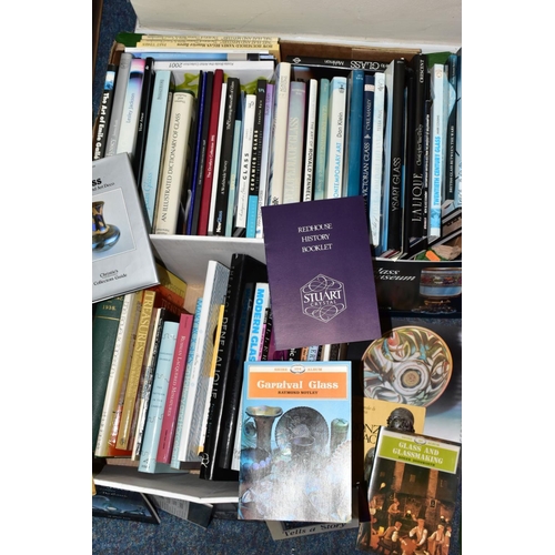 573 - TWO BOXES OF GLASS REFERENCE BOOKS ETC, titles include 'Glass contemporary art' by Dan Klein, 'The a... 