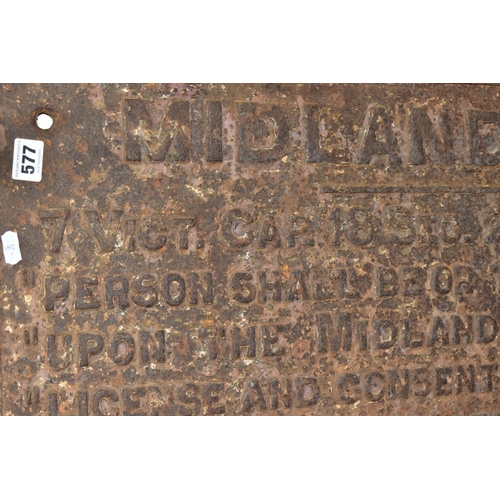 577 - A CAST IRON MIDLAND RAILWAY SIGN, regarding trespass and unlicensed access, dated June 1893, approxi... 