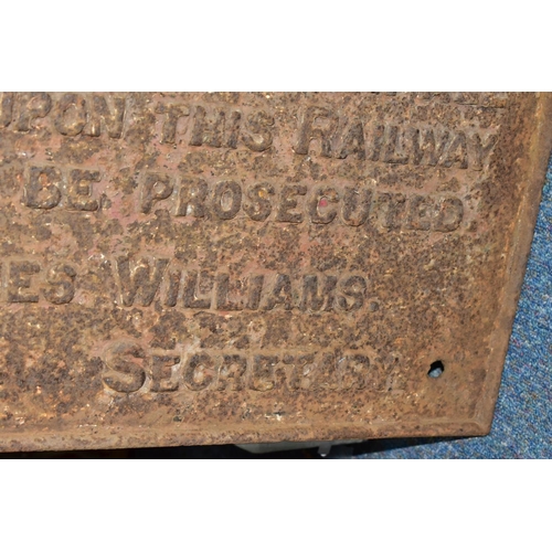 577 - A CAST IRON MIDLAND RAILWAY SIGN, regarding trespass and unlicensed access, dated June 1893, approxi... 