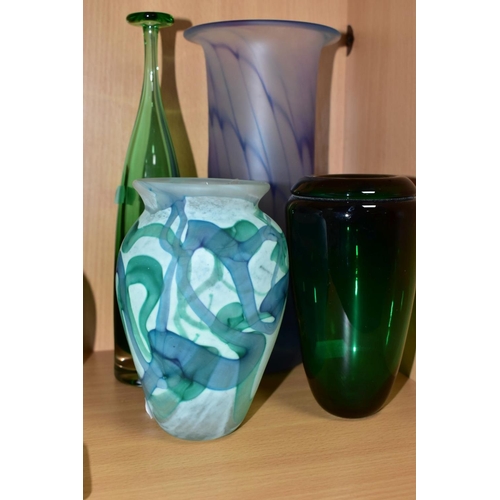 589 - A COLLECTION OF STUDIO GLASS ETC, to comprising a Wallace and Sanders green striped vase signed and ... 