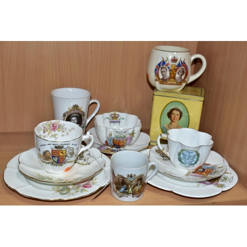 593 - ROYAL MEMORABILIA CERAMICS ETC, comprising Foley china Edward VII coronation trio,  Edward VII sugar... 